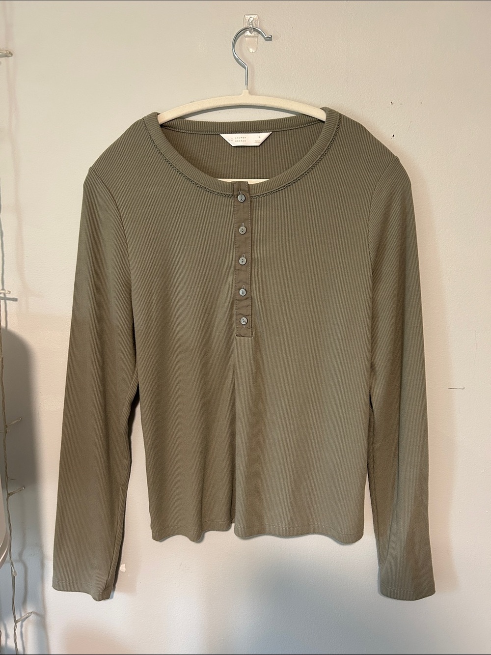 LC Lauren Conrad Olive Green Long-Sleeve Henley Top